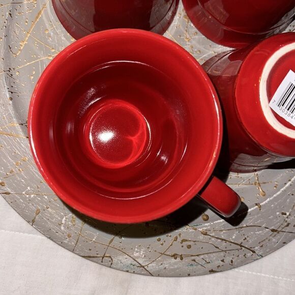 CI Beautiful Stoneware set of 4 Red Toscana 14 oz Mugs NIP - Picture 3 of 9